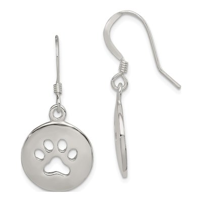 Sterling Silver Paw Print Dangle Earrings