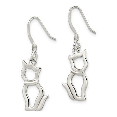 Sterling Silver Cat Dangle Earrings – view 3