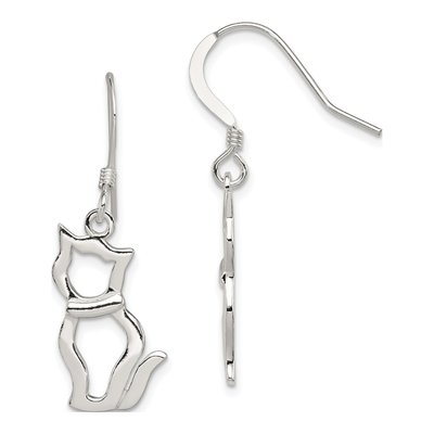 Sterling Silver Cat Dangle Earrings