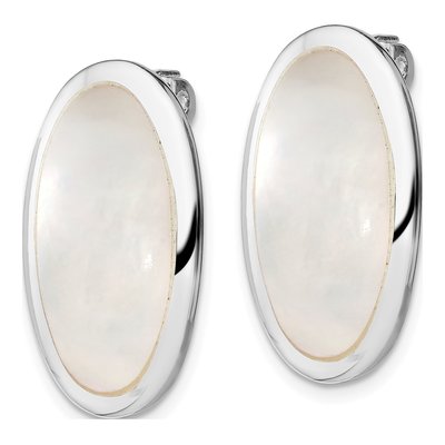 Sterling Silver Oval Mother of Pearl Non-Pierced Stud Earrings – view 2