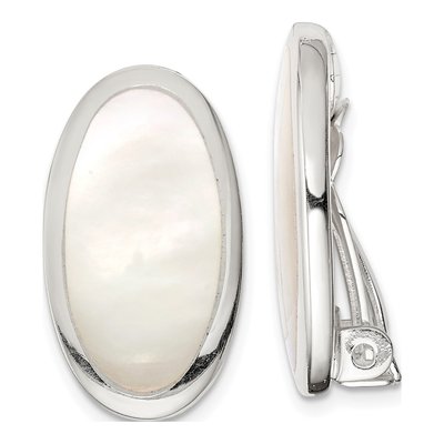 Sterling Silver Oval Mother of Pearl Non-Pierced Stud Earrings