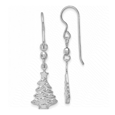 Sterling Silver Christmas Tree Dangle Earrings