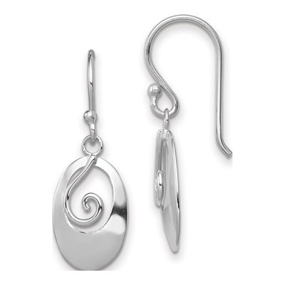 Sterling Silver Swirl Oval Dangle Earrings