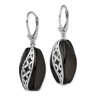 Sterling Silver Onyx Leverback Earrings – view 3