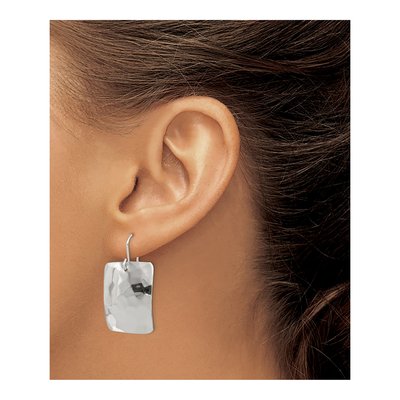 Sterling Silver Hammered Rectangle Dangle Earrings – view 4