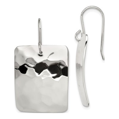 Sterling Silver Hammered Rectangle Dangle Earrings