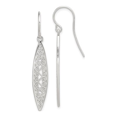 Sterling Silver Filigree Marquise Dangle Earrings