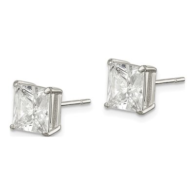 Sterling Silver 7mm CZ Princess Stud Earrings – view 3