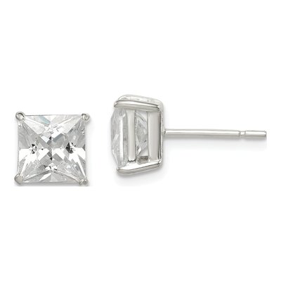 Sterling Silver 7mm CZ Princess Stud Earrings
