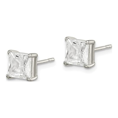 Sterling Silver 6mm CZ Princess Stud Earrings – view 3