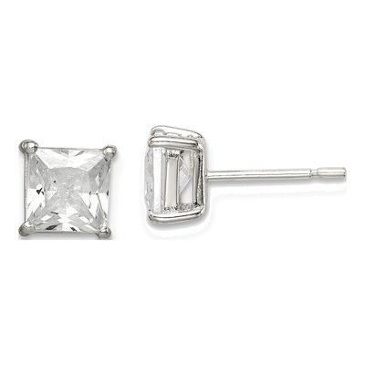 Sterling Silver 6mm CZ Princess Stud Earrings