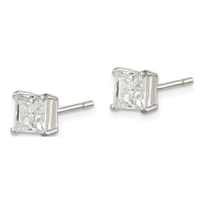 Sterling Silver 5mm CZ Princess Stud Earrings – view 3