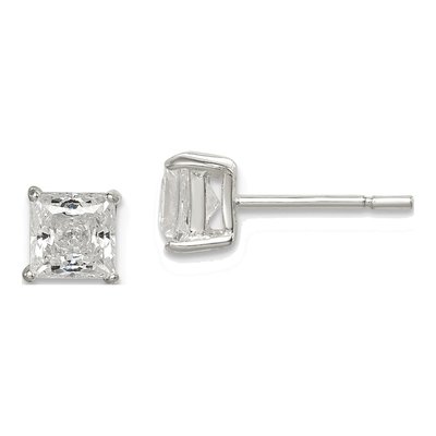 Sterling Silver 5mm CZ Princess Stud Earrings