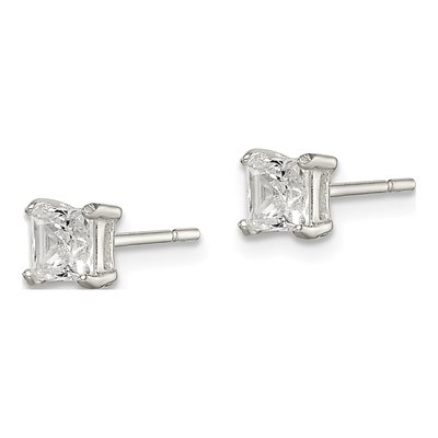 Sterling Silver 4mm CZ Princess Stud Earrings – view 3