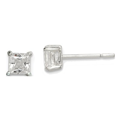 Sterling Silver 4mm CZ Princess Stud Earrings