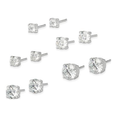 Sterling Silver CZ Stud Earrings Set of 5 Pairs – view 3