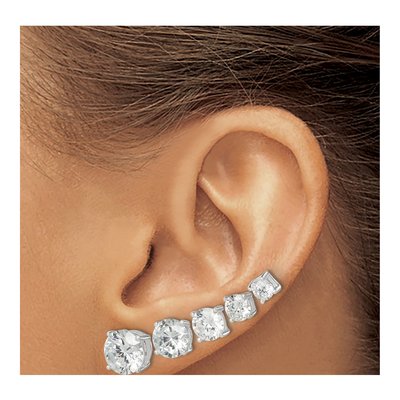 Sterling Silver CZ Stud Earrings Set of 5 Pairs – view 4