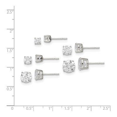 Sterling Silver CZ Stud Earrings Set of 5 Pairs – view 5