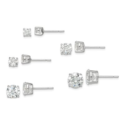 Sterling Silver CZ Stud Earrings Set of 5 Pairs