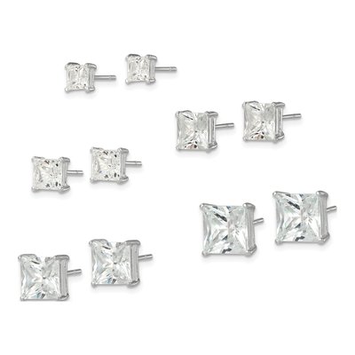 Sterling Silver Square CZ Stud Earrings, Set of 5 – view 3