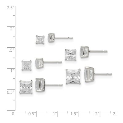 Sterling Silver Square CZ Stud Earrings, Set of 5 – view 5