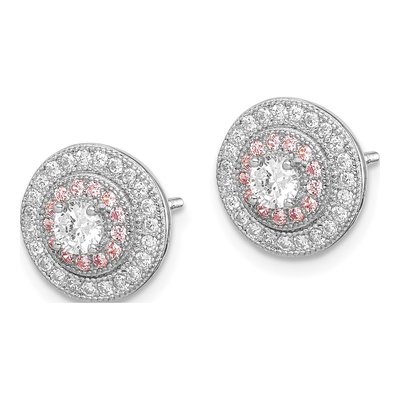 Sterling Silver 4mm Round CZ Pave Circle Stud Earrings – view 3