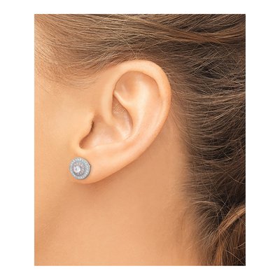 Sterling Silver 4mm Round CZ Pave Circle Stud Earrings – view 4