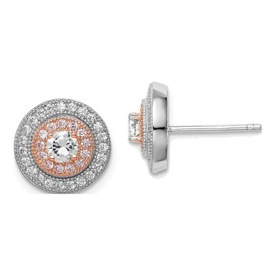 Sterling Silver 4mm Round CZ Pave Circle Stud Earrings
