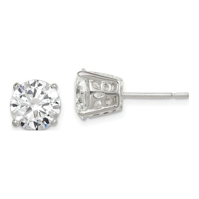 Sterling Silver 8mm CZ Round Basket Stud Earrings