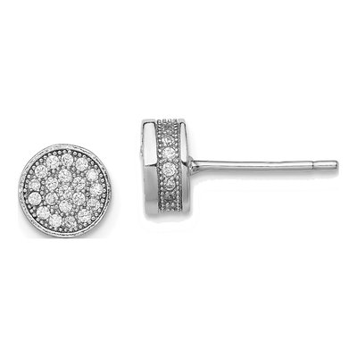 Sterling Silver Round CZ Pave Circle Stud Earrings – view 2