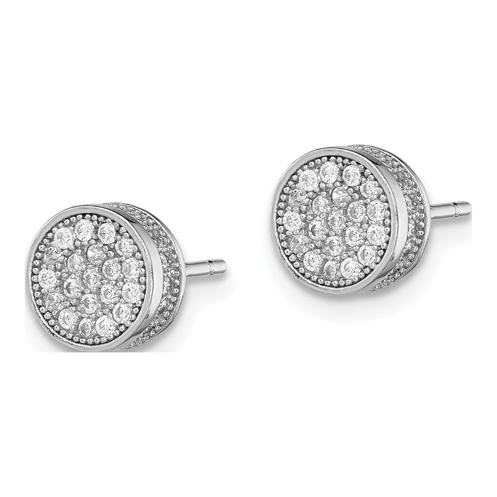 Sterling Silver Pav CZ Circle Post Earrings