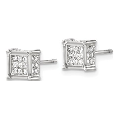 Sterling Silver Round CZ Square Stud Earrings – view 3