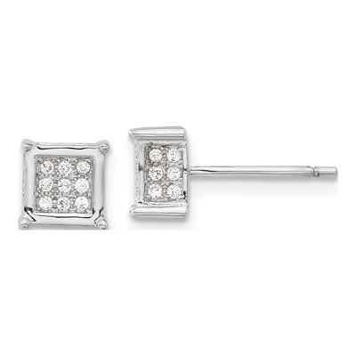 Sterling Silver Round CZ Square Stud Earrings