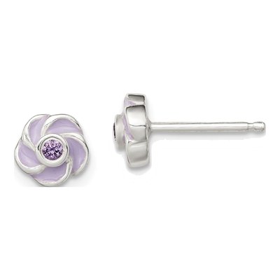 Sterling Silver CZ Flower Stud Earrings