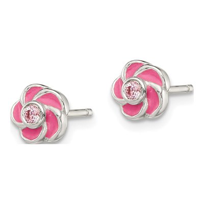 Sterling Silver CZ Enamel Flower Stud Earrings – view 3