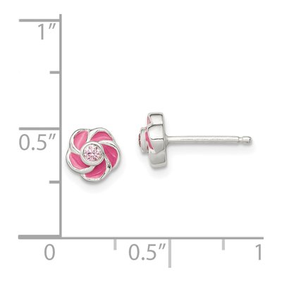 Sterling Silver CZ Enamel Flower Stud Earrings – view 5