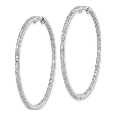 Sterling Silver 1/8 ct tw 51mm Diamond Inside-Out Hoop Earrings – view 3