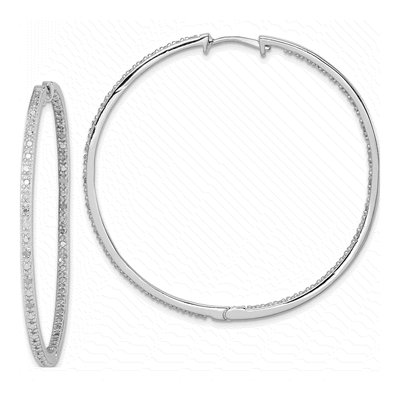 Sterling Silver 1/8 ct tw 51mm Diamond Inside-Out Hoop Earrings