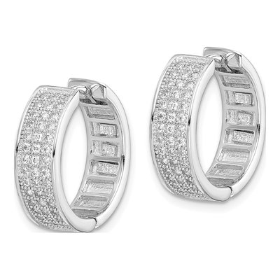 Sterling Silver 17mm CZ 3-Row Huggie Hoop Earrings – view 3