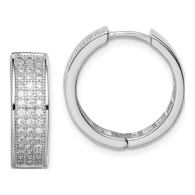 Sterling Silver 17mm CZ 3-Row Huggie Hoop Earrings