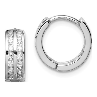 Sterling Silver 13mm CZ Huggie Hoop Earrings