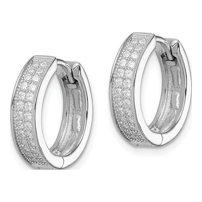 Sterling Silver 17mm CZ Pave Huggie Hoop Earrings – view 3