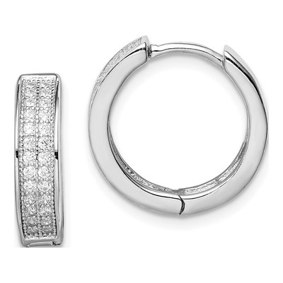 Sterling Silver 17mm CZ Pave Huggie Hoop Earrings