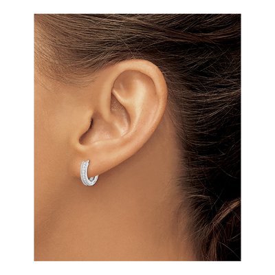 Sterling Silver 15mm CZ Huggie Hoop Earrings – view 4