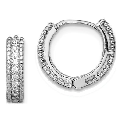 Sterling Silver 15mm CZ Huggie Hoop Earrings