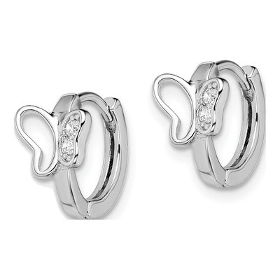 Sterling Silver 12mm CZ Butterfly Huggie Hoop Earrings – view 3