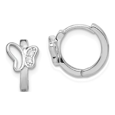 Sterling Silver 12mm CZ Butterfly Huggie Hoop Earrings