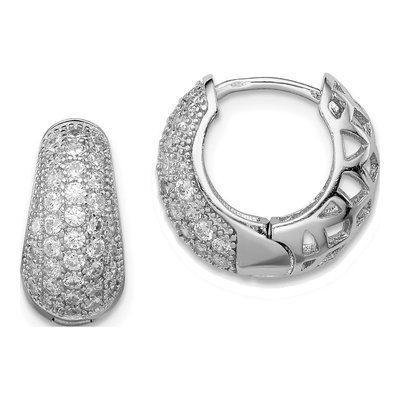 Sterling Silver 16mm CZ Huggie Hoop Earrings
