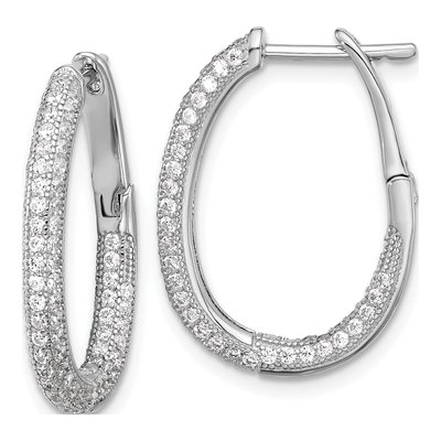 Sterling Silver 24mm CZ Inside-Out Hoop Earrings