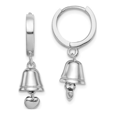 Sterling Silver 25mm Bell Heart Huggie Hoop Earrings